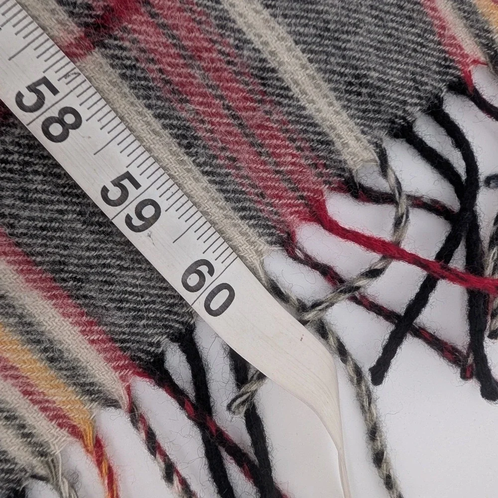 Eddie Bauer Scarf OS Cream Tartan Plaid Cashmere Wool Fringe Heritage Cabin Prep